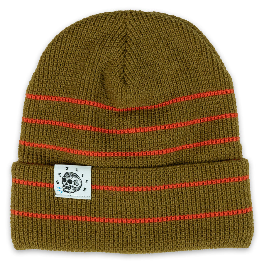 Striped Waffle Cuff Beanie